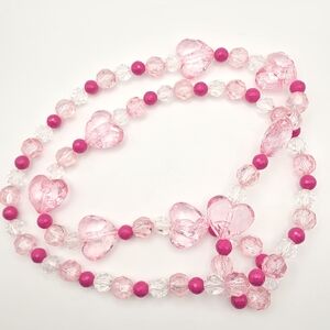 Long Pink And White Hearts Necklace